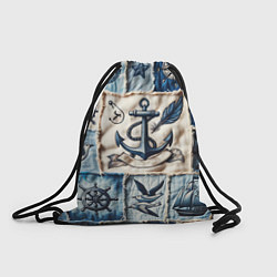 Рюкзак-мешок Пэчворк с якорем - джинсовка моряка, цвет: 3D-принт