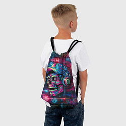 Рюкзак-мешок Кибер чувак череп на фоне граффити - нейросеть, цвет: 3D-принт — фото 2