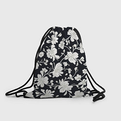 Рюкзак-мешок Патерн белых цветов на черном фоне, цвет: 3D-принт