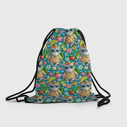 Рюкзак-мешок Коты и летний вайб паттерн, цвет: 3D-принт