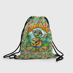 Рюкзак-мешок Черепаха с гитарой на острове, цвет: 3D-принт