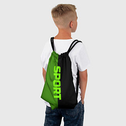 Рюкзак-мешок Sport чёрно-зелёный пополам, цвет: 3D-принт — фото 2