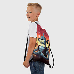 Рюкзак-мешок Крутой ниндзя Бендер в ночном городе, цвет: 3D-принт — фото 2