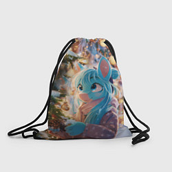 Рюкзак-мешок Синяя новогодняя лошадка, цвет: 3D-принт