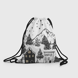 Рюкзак-мешок Заснеженный черно-белый город, цвет: 3D-принт