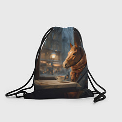 Мешок для обуви Лошадь в кафе ищет новогоднее настроение