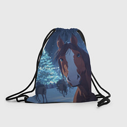 Мешок для обуви Лошадь на фоне новогодней елки