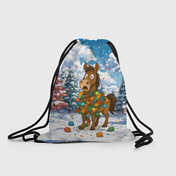 Рюкзак-мешок Новогодняя лошадь в гирлянде, цвет: 3D-принт