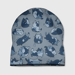 Шапка Камуфляж с котиками серо-голубой