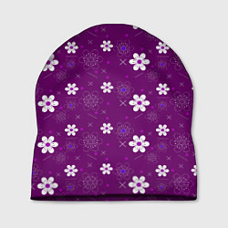 Шапка Узор цветы на фиолетовом фоне, цвет: 3D-принт