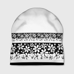 Шапка Черно-белый цветочный принт, цвет: 3D-принт