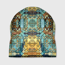 Шапка Коллекция Фрактальная мозаика Желто-голубой, цвет: 3D-принт