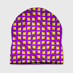 Шапка Фиолетовый Фон с Желтыми Квадратами Иллюзия Движен, цвет: 3D-принт