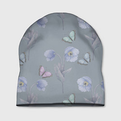 Шапка Бабочки и цветы голубого мака, цвет: 3D-принт