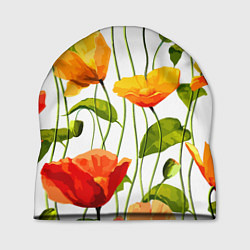 Шапка Волнообразный узор из цветков мака Лето, цвет: 3D-принт