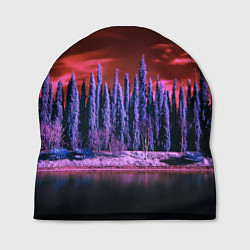 Шапка Абстрактный фиолетовый лес и тёмная река, цвет: 3D-принт