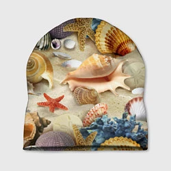 Шапка Морские раковины, кораллы, морские звёзды на песке, цвет: 3D-принт