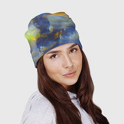 Шапка Абстрактные мазки красок и силуэт - Синий, цвет: 3D-принт — фото 2