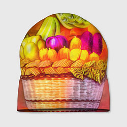 Шапка Спелые фрукты и овощи в плетеной корзине, цвет: 3D-принт