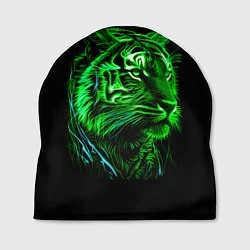 Шапка Нейросеть: неоновый зелёный тигр, цвет: 3D-принт