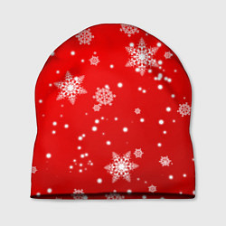 Шапка Снежинки на красном фоне, цвет: 3D-принт