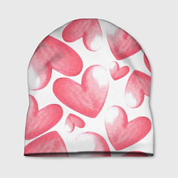 Шапка Розовые акварельные сердца - паттерн, цвет: 3D-принт