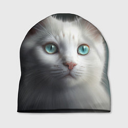 Шапка Милый белый кот с голубыми глазами, цвет: 3D-принт