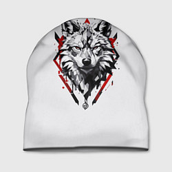 Шапка Волк в геометрическом стиле с красными глазами, цвет: 3D-принт