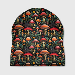 Шапка Сказочные грибы мухоморы паттерн, цвет: 3D-принт
