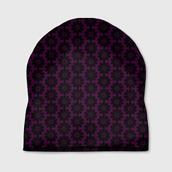 Шапка Чёрно-фиолетовый паттерн стилизованные цветы, цвет: 3D-принт