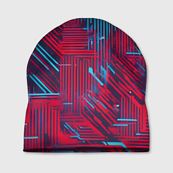 Шапка Киберпанк линии синие и красные