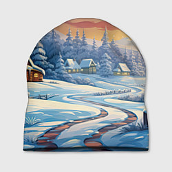 Шапка Новогодний пейзаж зимний, цвет: 3D-принт