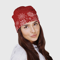 Шапка Текстура снежинок на красном фоне, цвет: 3D-принт — фото 2