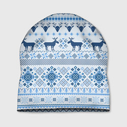 Шапка Blue sweater with reindeer, цвет: 3D-принт