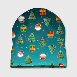 Шапка Подарки новогодние елки и Санта - паттерн градиент, цвет: 3D-принт