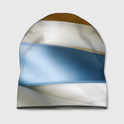 Шапка Золотые и голубые волнистые вставки на белом фоне, цвет: 3D-принт