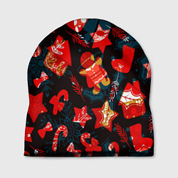 Шапка Рождественские узоры красные
