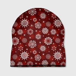 Шапка Snowflakes on a red background, цвет: 3D-принт
