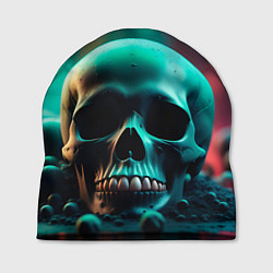 Шапка Бирюзовый череп среди стеклянных шаров и боке, цвет: 3D-принт