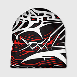 Шапка Белые и красные агрессивные линии на чёрном фоне, цвет: 3D-принт