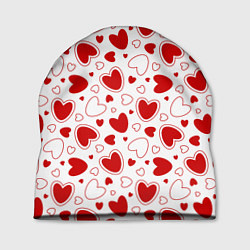 Шапка Красные сердечки на белом фоне, цвет: 3D-принт