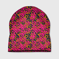 Шапка Взаимосвязанные листочки, розового жёлтого и синег