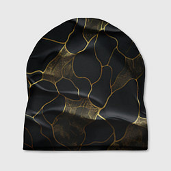 Шапка Золотые волнистые волны на черной ткани, цвет: 3D-принт