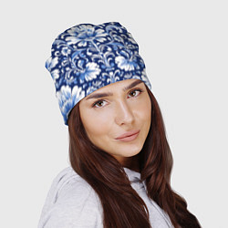 Шапка Гжель - русский цветочный узор, цвет: 3D-принт — фото 2