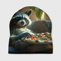 Шапка Енот ест пиццу на диване, цвет: 3D-принт