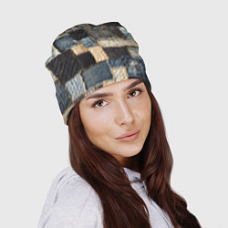 Шапка Заплатки пэчворк на джинсе, цвет: 3D-принт — фото 2