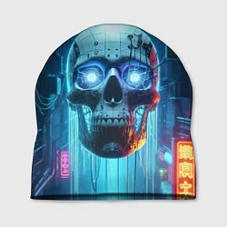 Шапка Cyber skull - neon glow ai art, цвет: 3D-принт