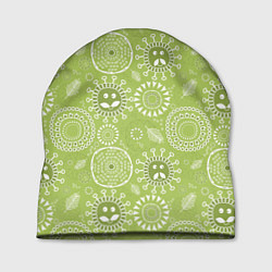 Шапка Зеленый цветочный - паттерн смайлики, цвет: 3D-принт