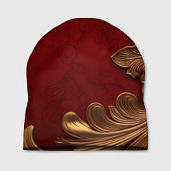 Шапка Объемный золотой лист на красном текстурном фоне, цвет: 3D-принт