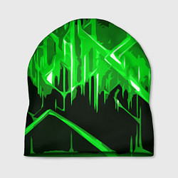 Шапка Зелёная агрессивная абстракция на чёрном фоне